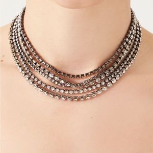 Forever 21 Faux Gem Layered Necklace in Gunmetal